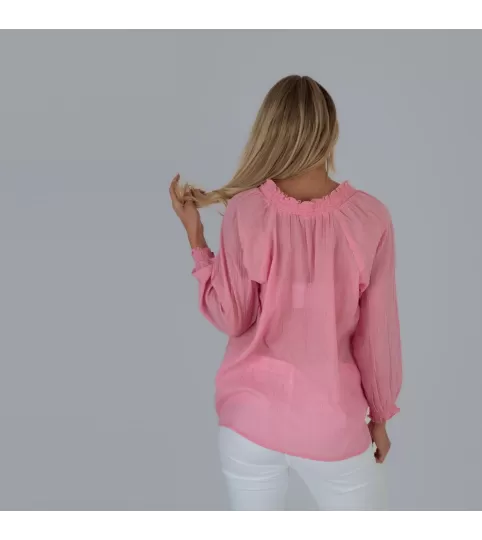 Blouse femme mica rose fluo