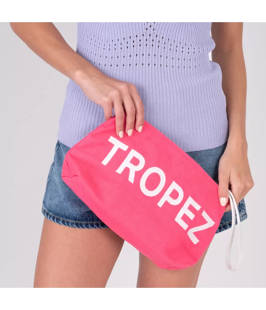 Pochette Saint Tropez brodée fushia