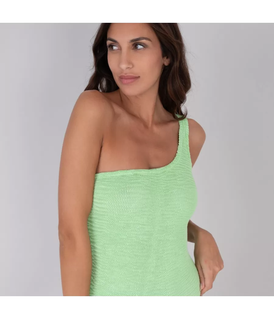 Maillot 1 pièce femme asymétrique one size amande | Kiwi Saint Tropez