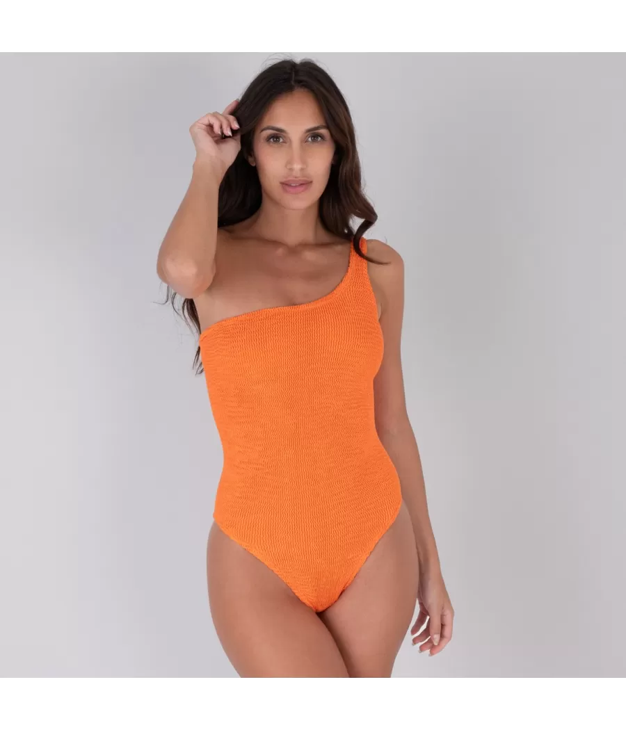 Maillot 1 pièce femme asymétrique one size orange - Maillots 1 piece unis | Kiwi Saint Tropez