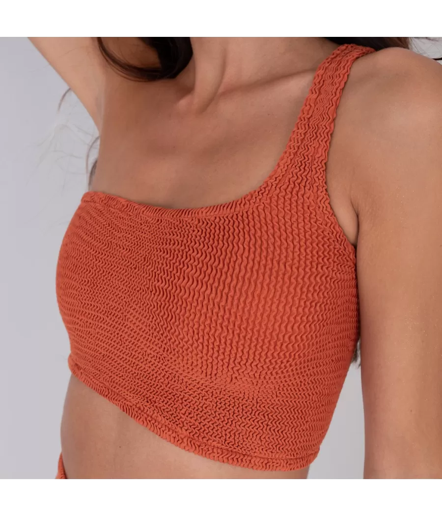 Haut de maillot femme asymétrique one size terracotta | Kiwi Saint Tropez