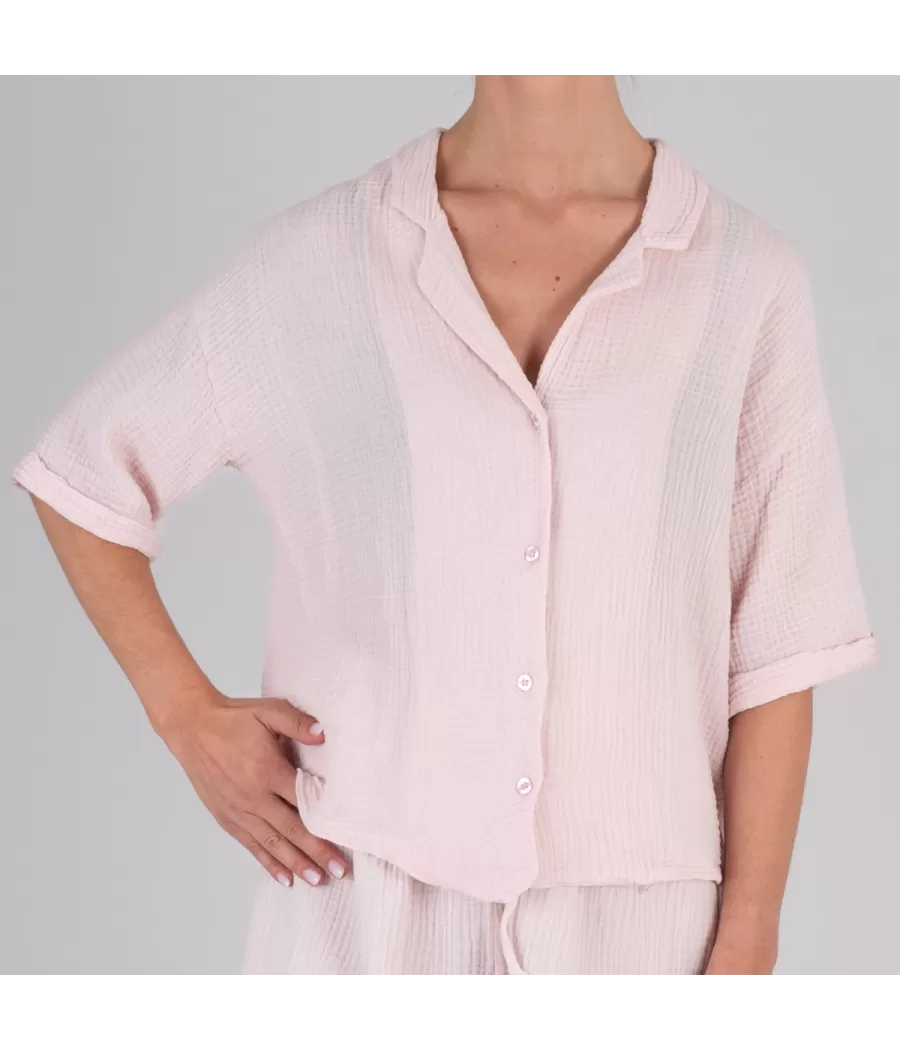 Chemise femme courte gaze de coton layette - Chemises femme | Kiwi Saint Tropez