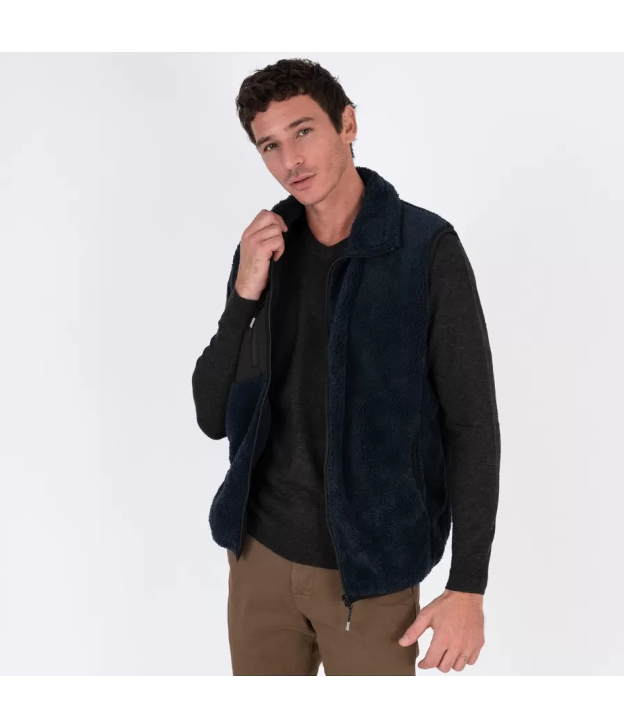 Veste homme en sherpa sans manches marine