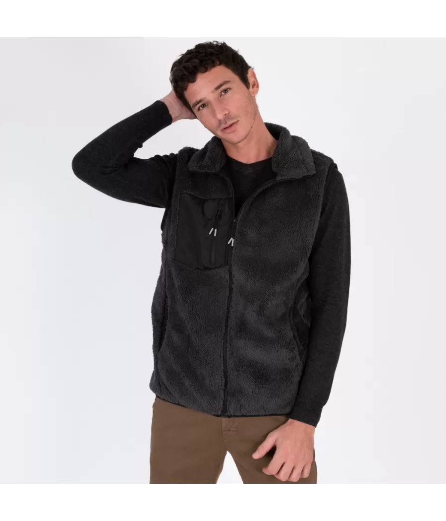 Veste homme en sherpa sans manches gris | Kiwi Saint Tropez