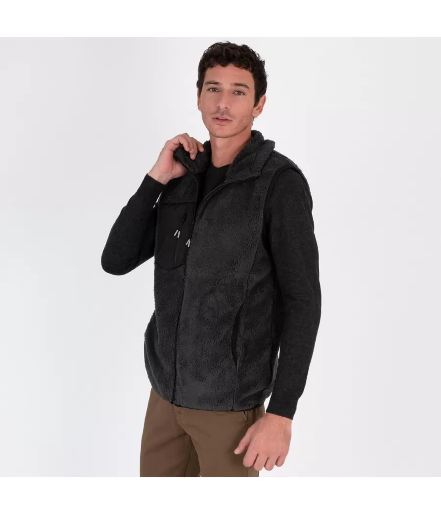 Veste homme en sherpa sans manches gris | Kiwi Saint Tropez