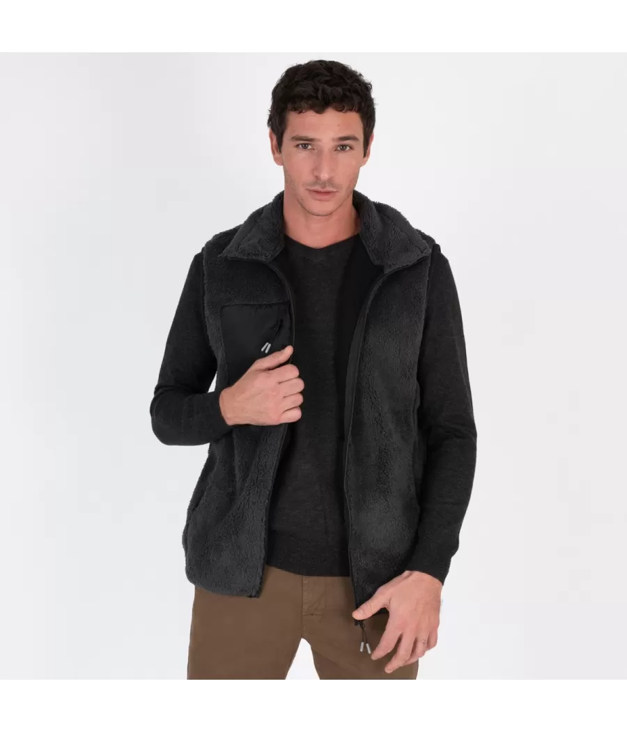 Veste homme en sherpa sans manches gris | Kiwi Saint Tropez