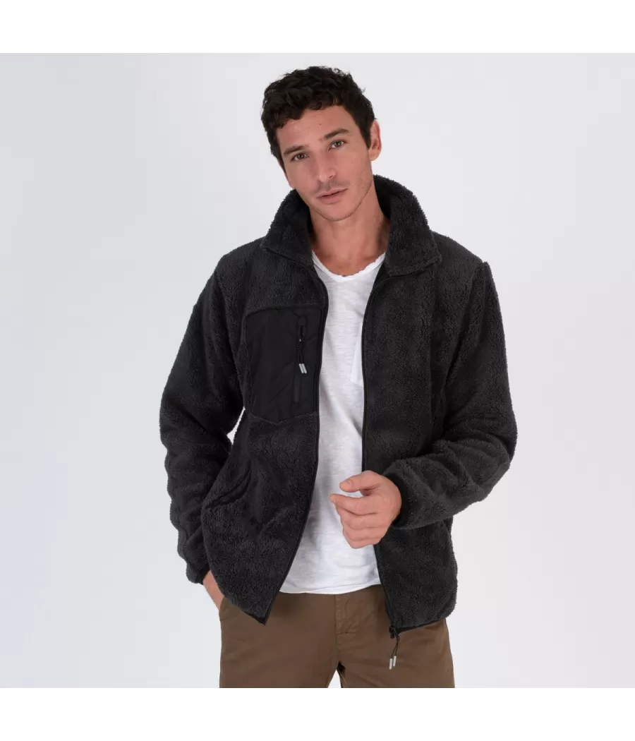 Veste homme en sherpa manches longues gris | Kiwi Saint Tropez