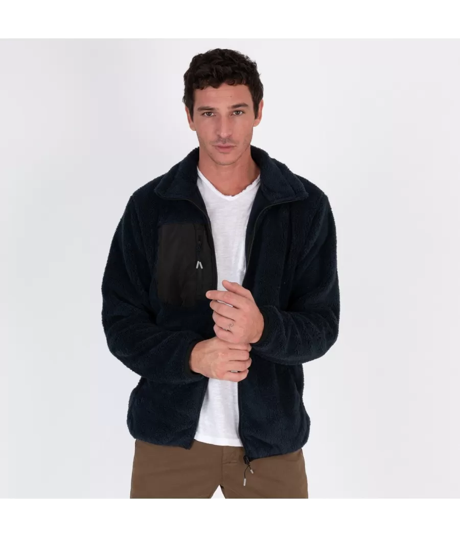 Veste homme en sherpa manches longues marine