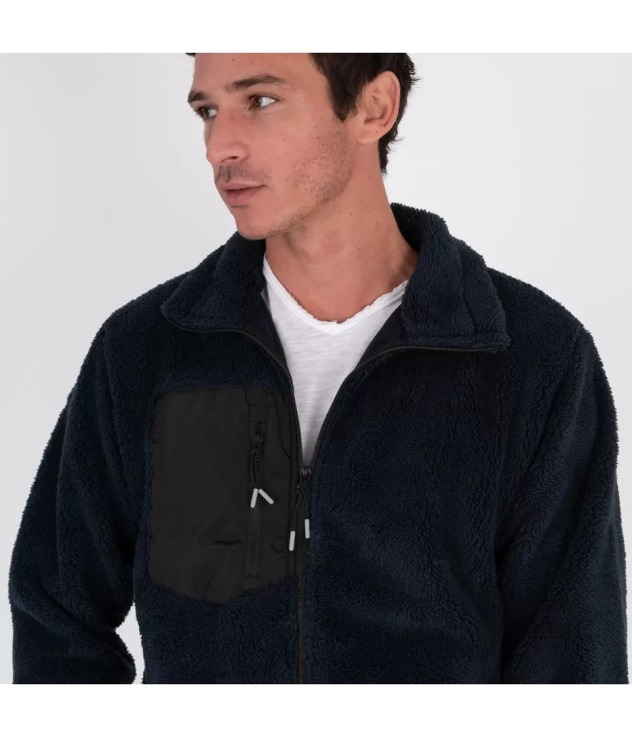 Veste homme en sherpa manches longues marine | Kiwi Saint Tropez