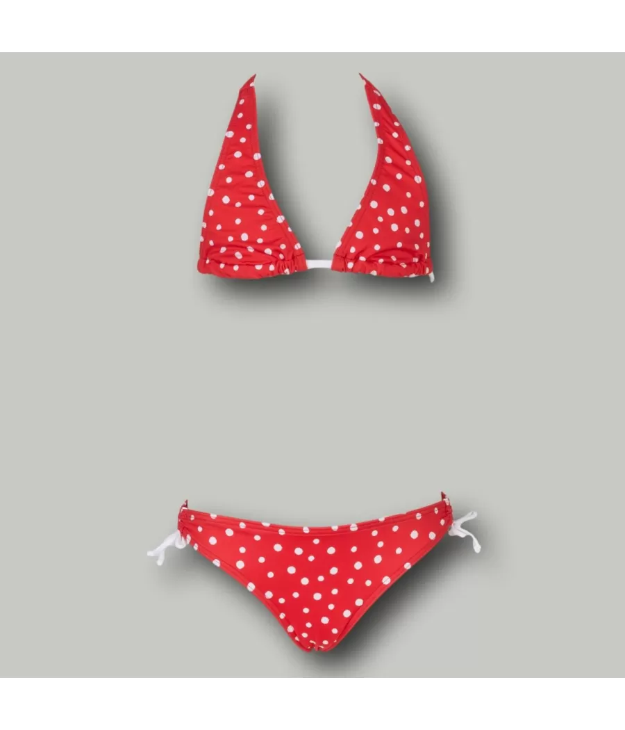 Maillot 2 pièces fille triangle peas rouge (Exclu web 2024)