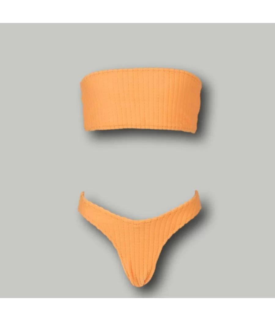 Maillot 2 pièces fille brassière bee abricot (Exclu web 2024)