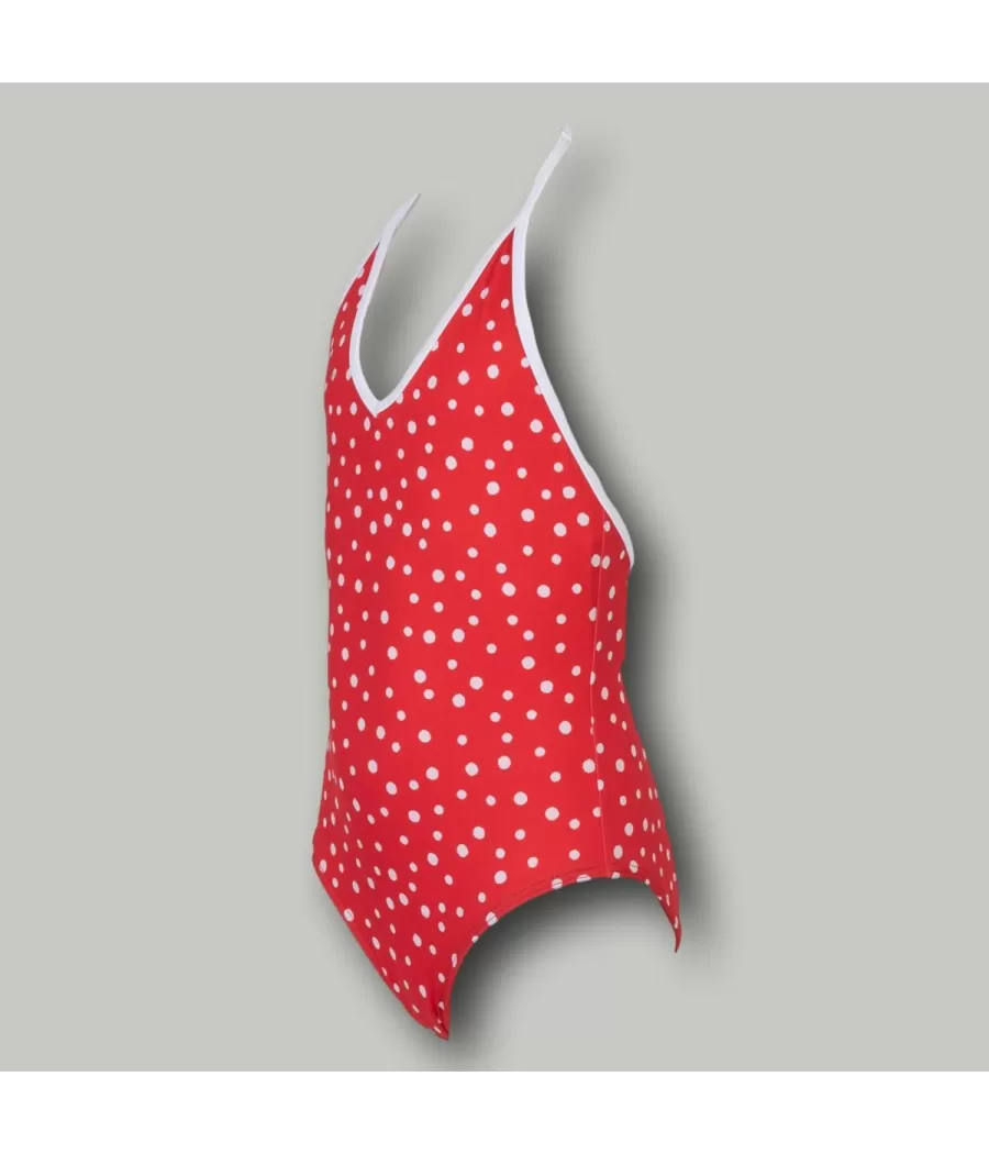 Maillot 1 pièce fille décolleté peas rouge (Exclu web 2024) | Kiwi Saint Tropez