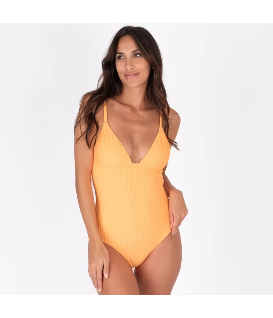 Dameszwempak in abrikooskleurige bijenstof 1 delig (Exclusief web 2024) - Maillots 1 piece unis | Kiwi Saint Tropez