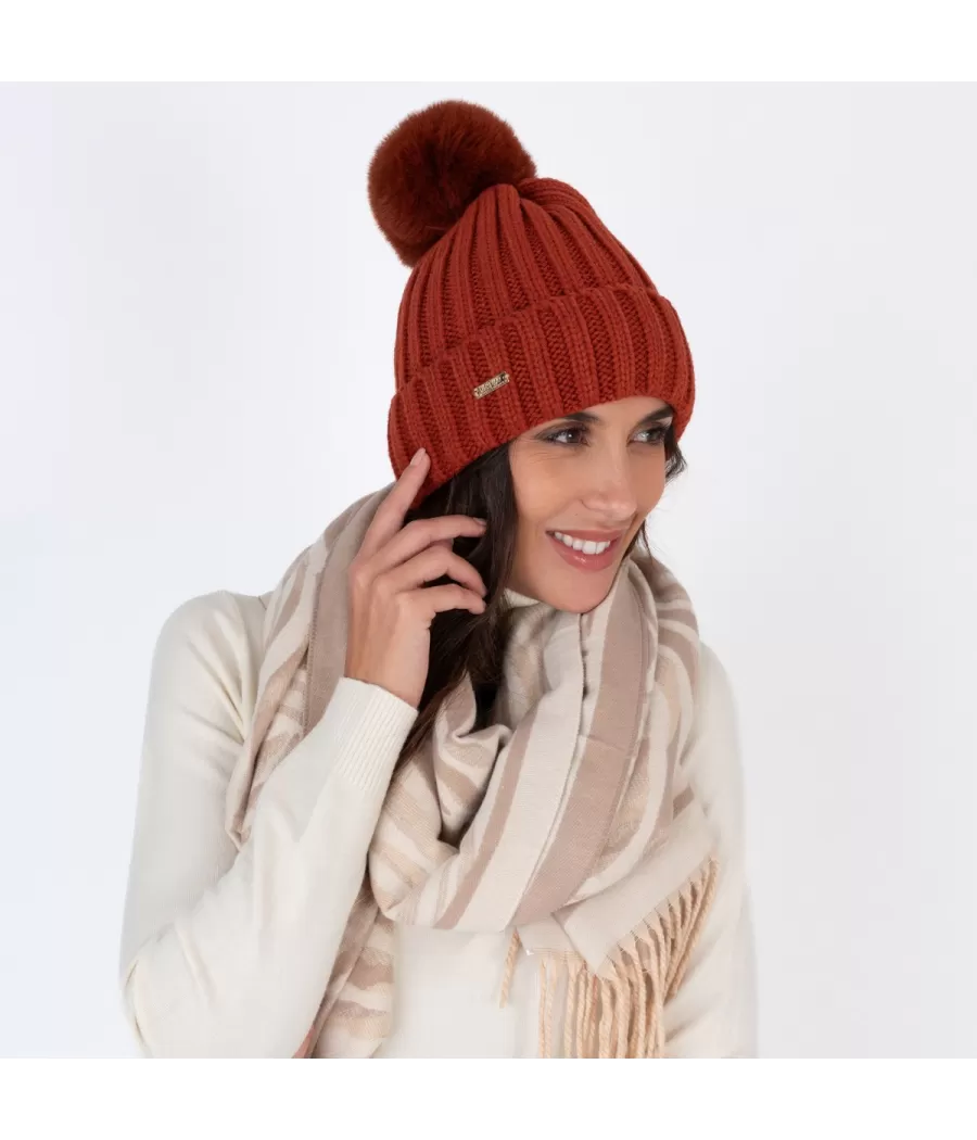 Bonnet femme pompon uni rouille | Kiwi Saint Tropez