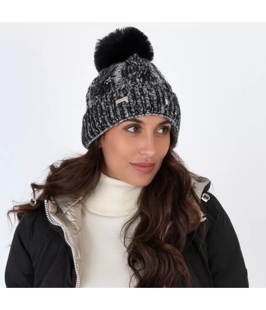 Bonnet femme pompon chiné noir | Kiwi Saint Tropez