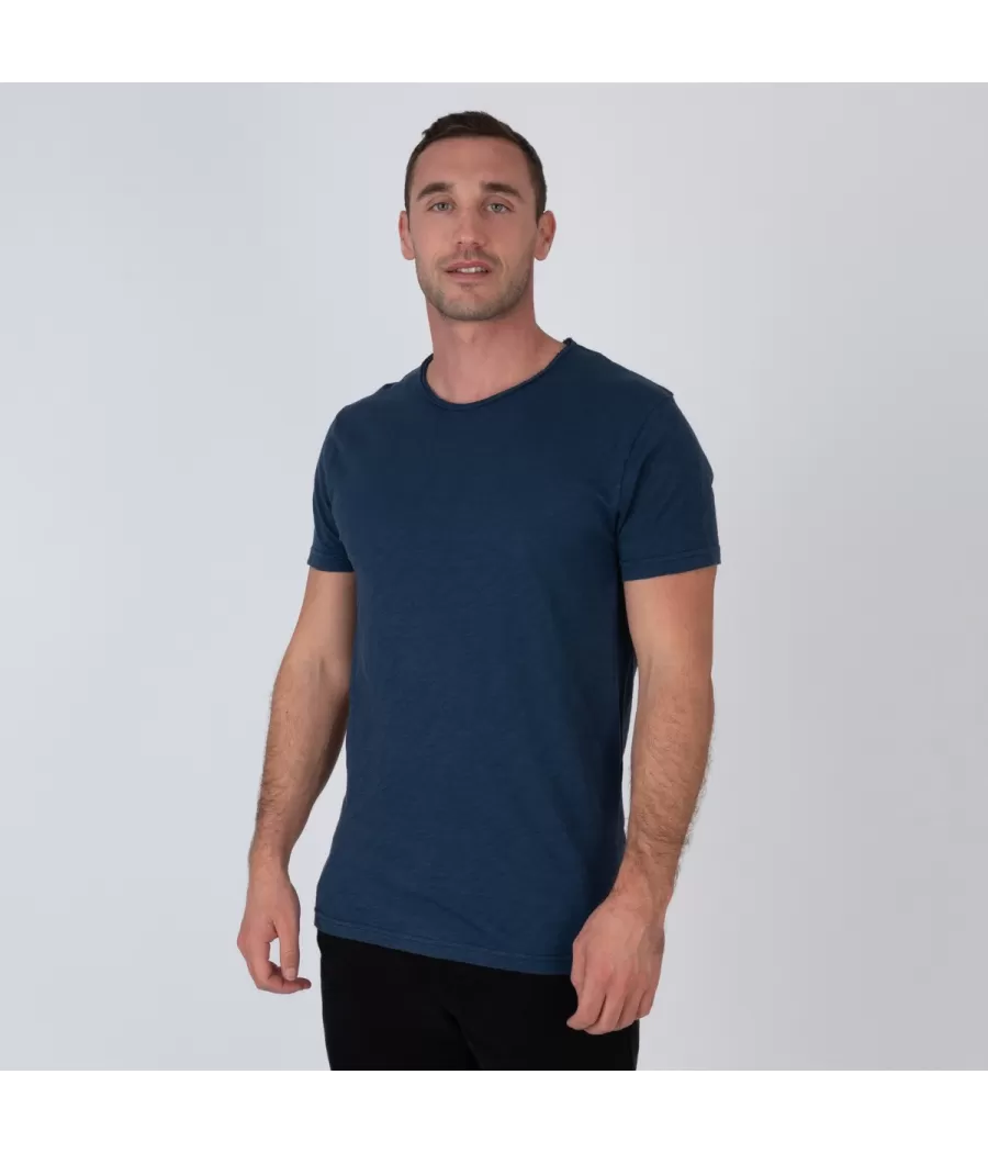 Heren-T-shirt met ronde hals in marineblauw topaas