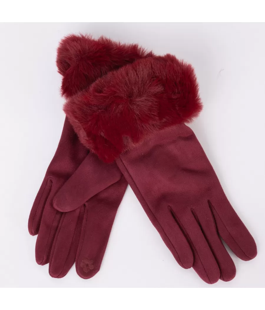 Gants femme fourrure bordeaux