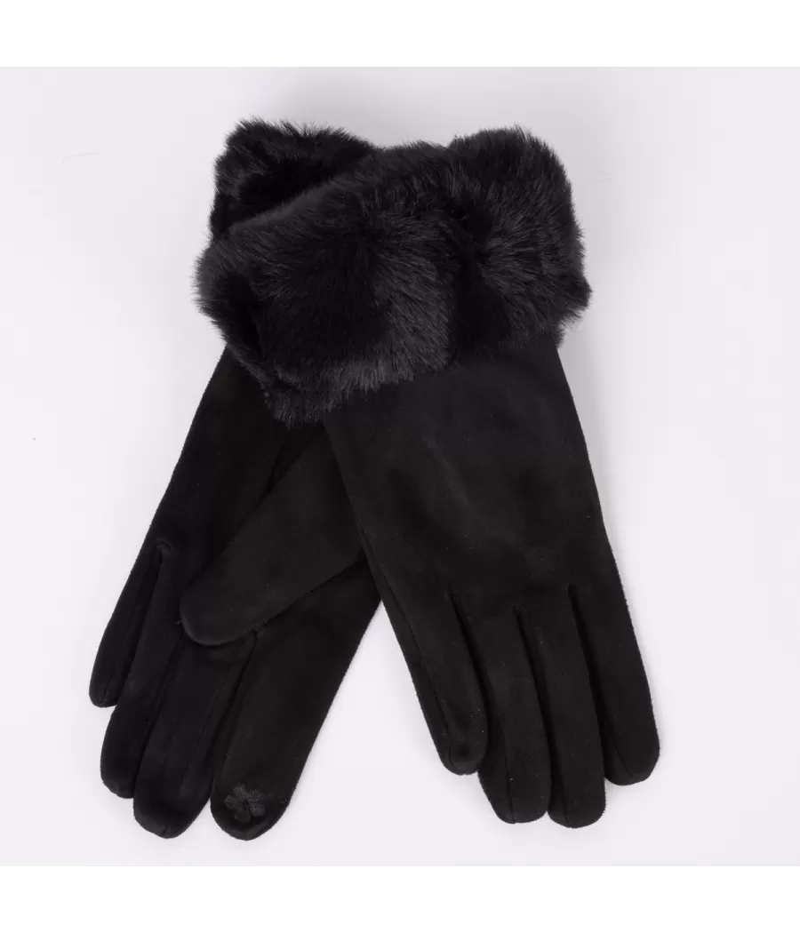 Gants femme fourrure noir  | Kiwi Saint Tropez