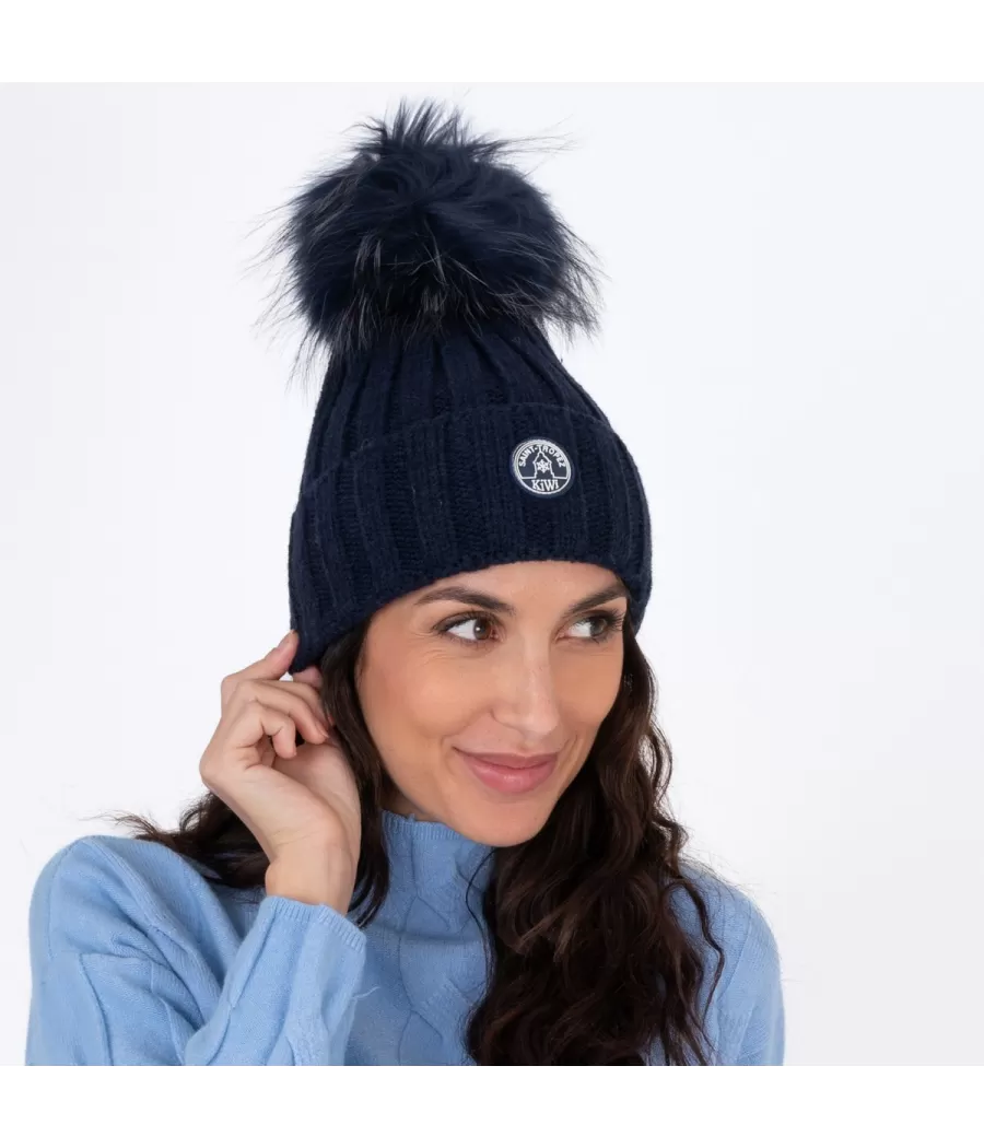 Bonnet femme pompon uni marine