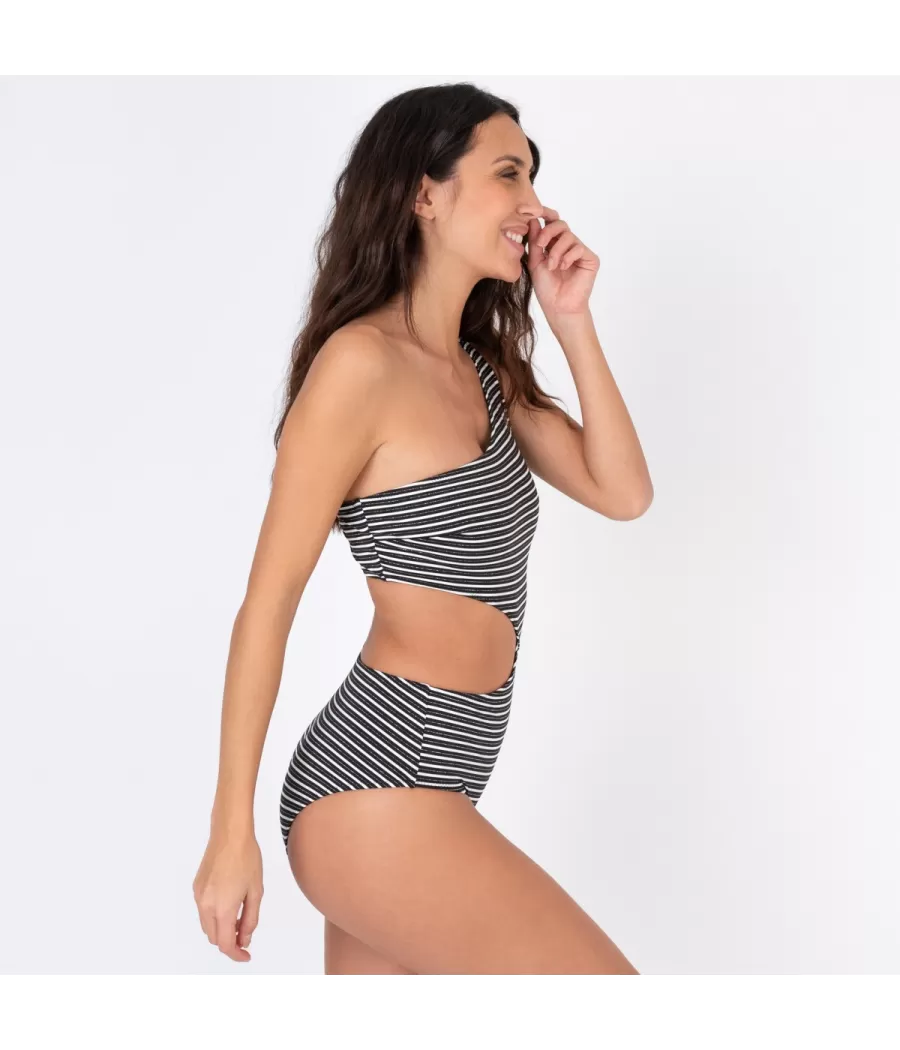 Maillot 1 pièce femme asymétrique boat noir (Exclu web 2024) | Kiwi Saint Tropez