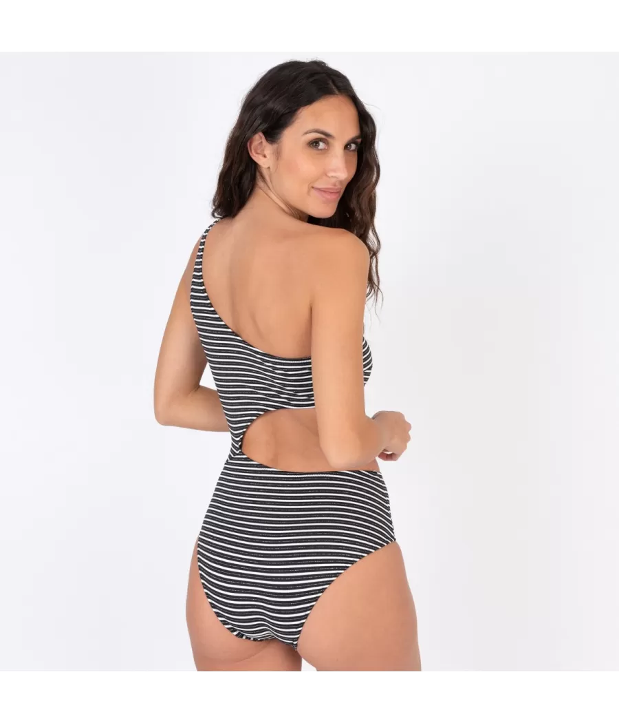 Maillot 1 pièce femme asymétrique boat noir (Exclu web 2024) | Kiwi Saint Tropez