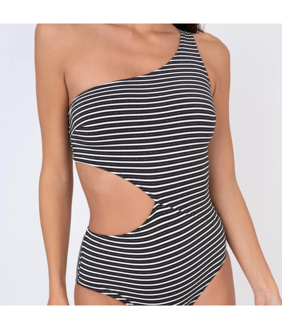 Maillot 1 pièce femme asymétrique boat noir (Exclu web 2024) | Kiwi Saint Tropez