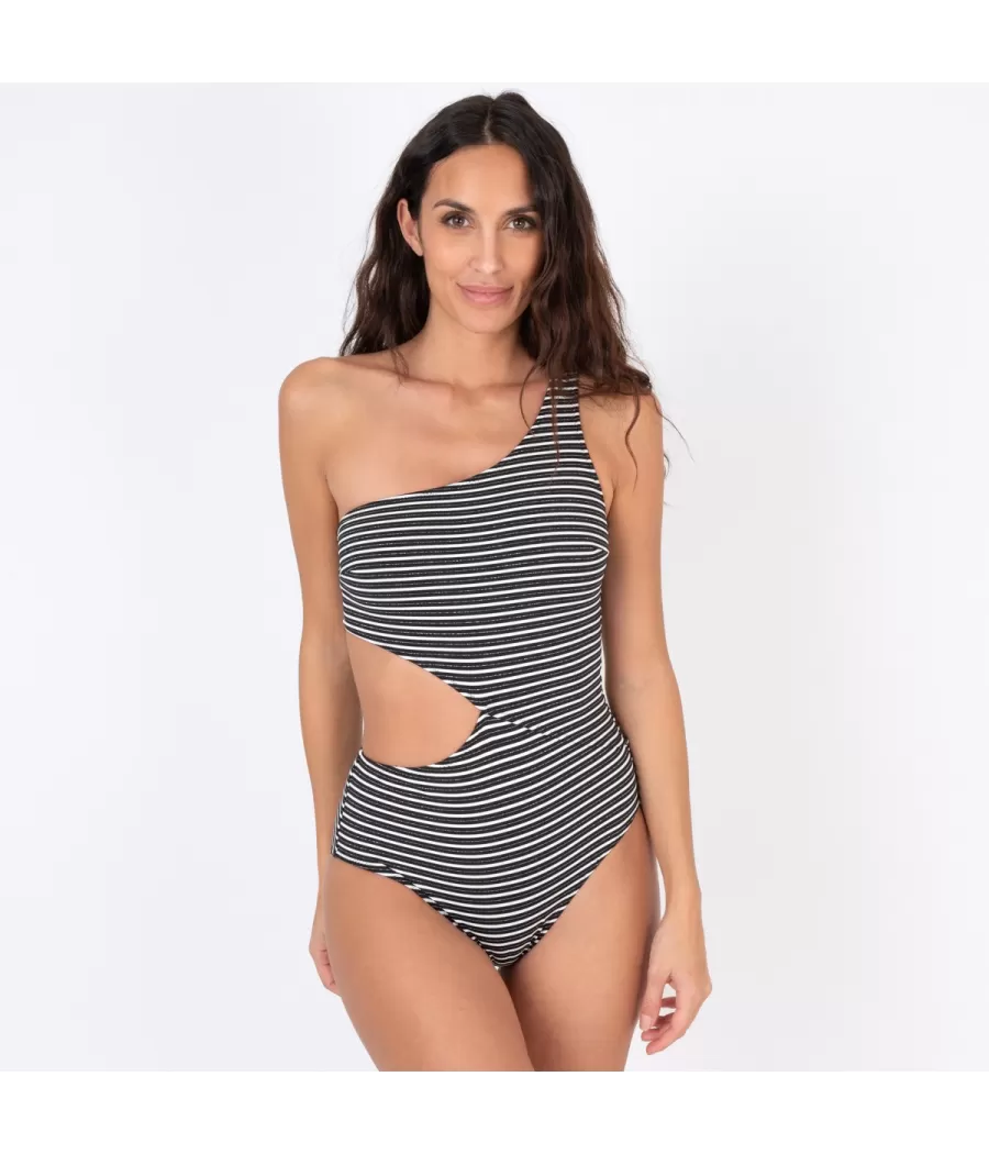 Maillot 1 pièce femme asymétrique boat noir (Exclu web 2024)