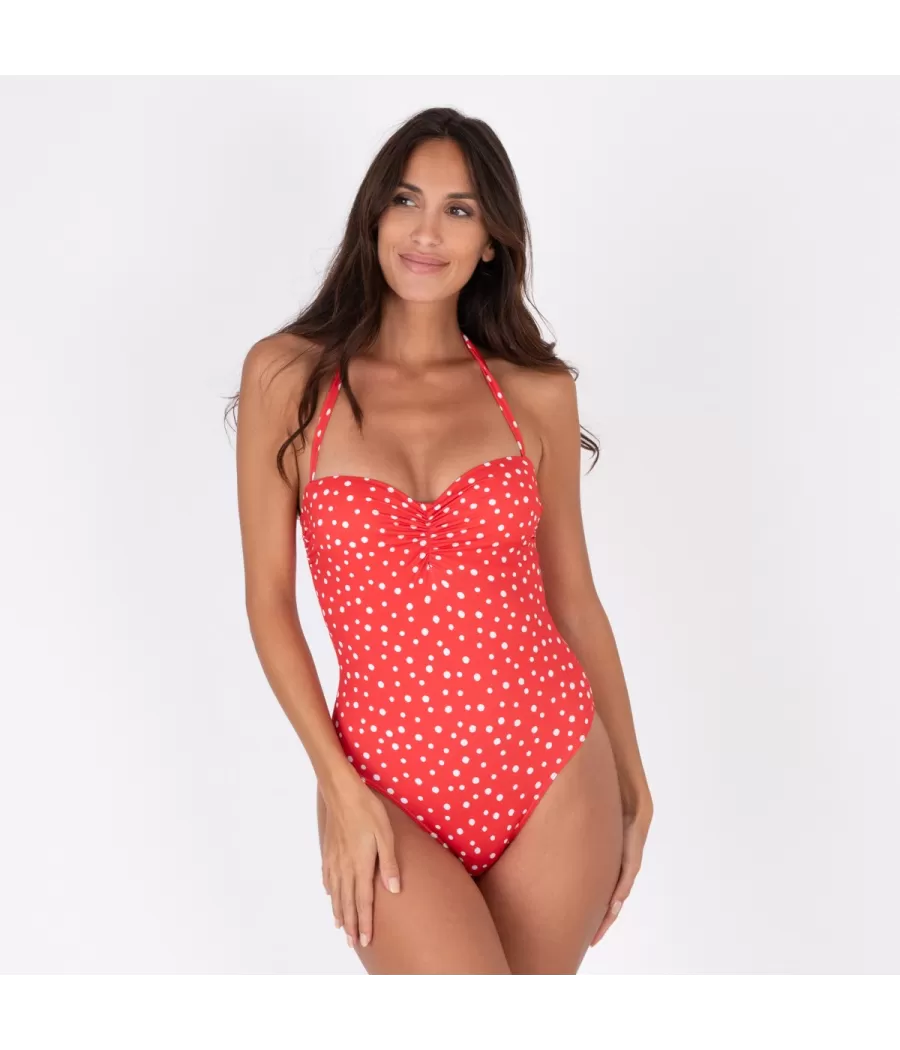 Maillot 1 pièce femme coques peas rouge (Exclu web 2024) - Printed ne piece swimwear | Kiwi Saint Tropez