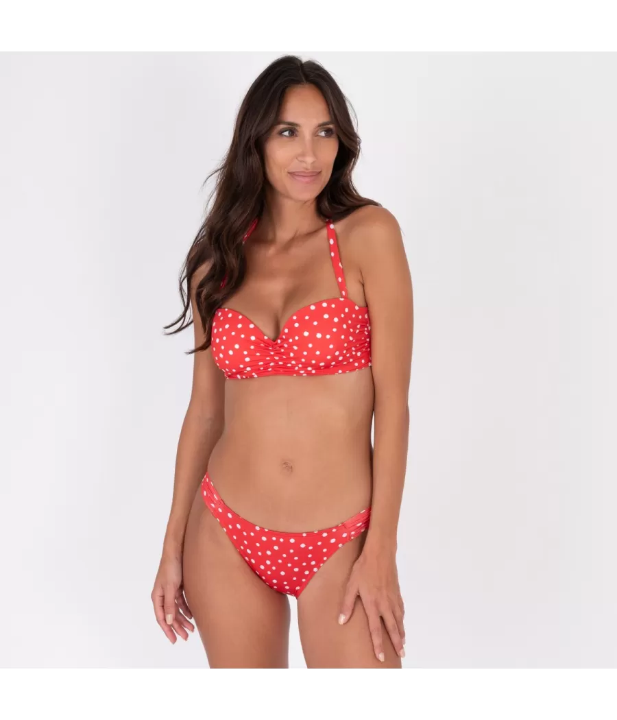 Culotte de maillot echancrée peas rouge | Kiwi Saint Tropez