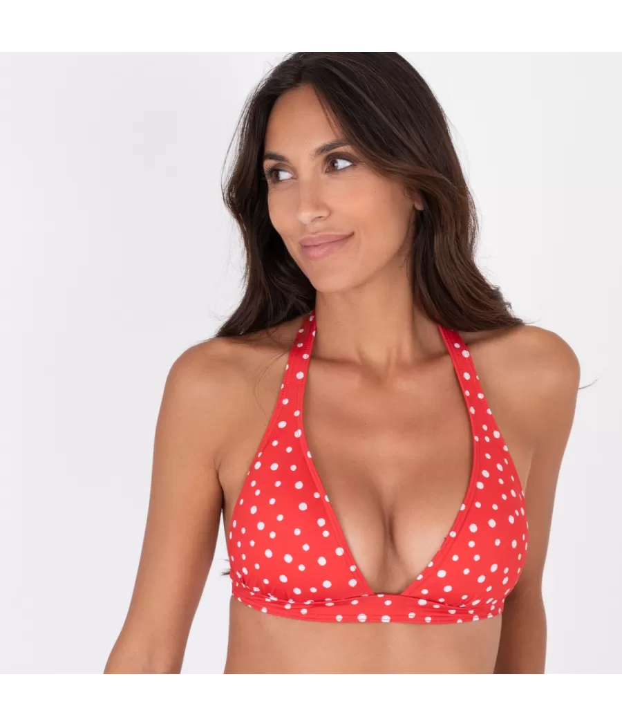 Haut de maillot femme triangle large peas rouge (Exclu web 2024) - Maillots séparables imprimés | Kiwi Saint Tropez