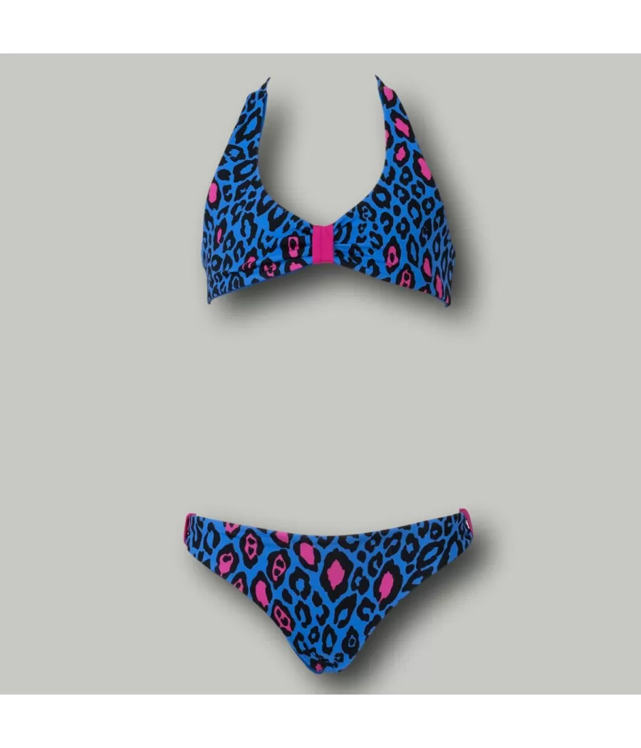 Maillot 2 pièces fille triangle leo saphir