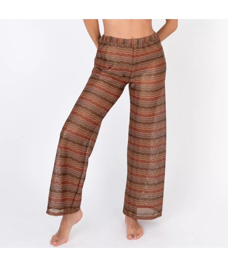 Pantalon femme crochet rétro terre