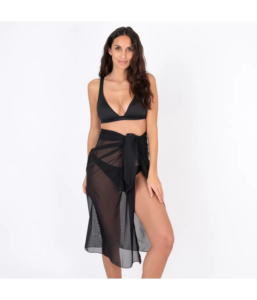 Paréo femme long voile savane noir | Kiwi Saint Tropez