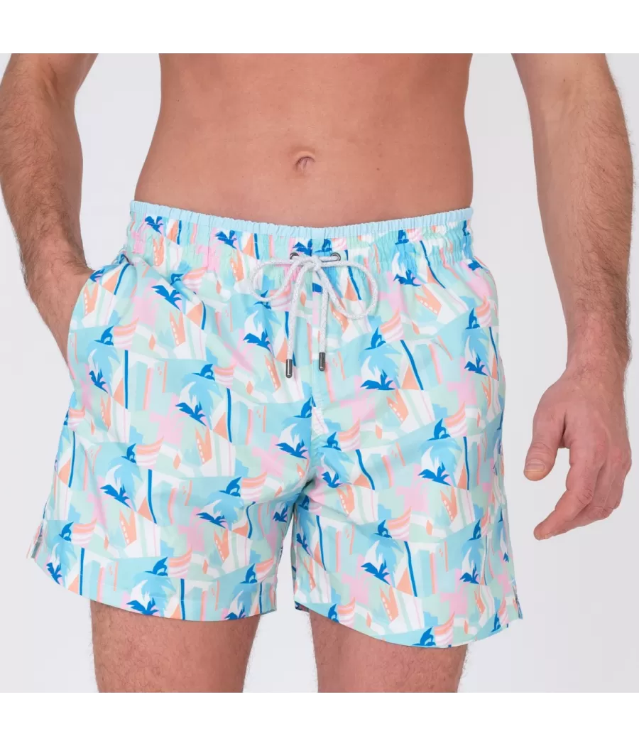 Maillot de bain homme rib Miami aqua - Swimwear printed | Kiwi Saint Tropez