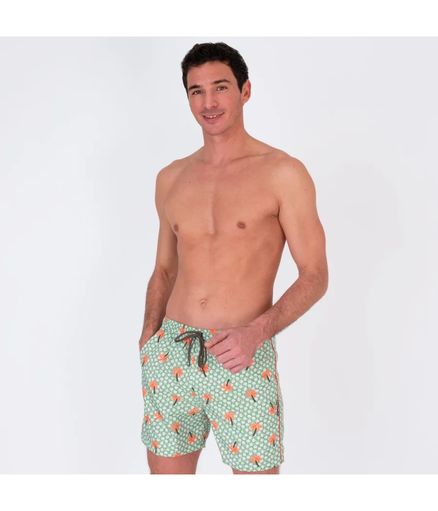 Maillot de bain homme palmiers kaki - Swimwear printed | Kiwi Saint Tropez