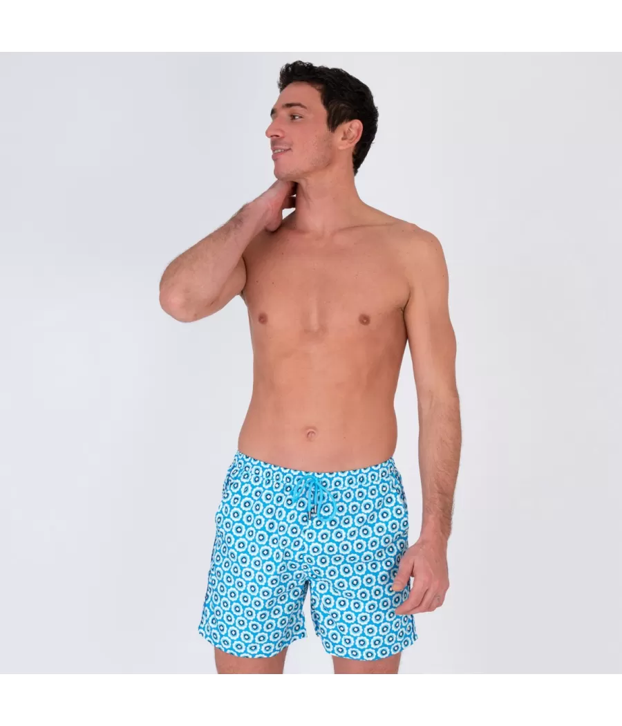 Gebloemd turquoise zwempak voor mannen - Maillots de bain imprimés | Kiwi Saint Tropez