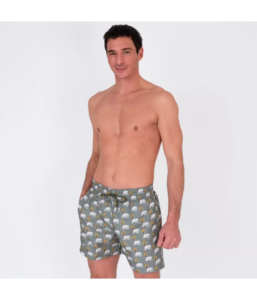 Maillot de bain homme rik éléphant kaki - Swimwear printed | Kiwi Saint Tropez