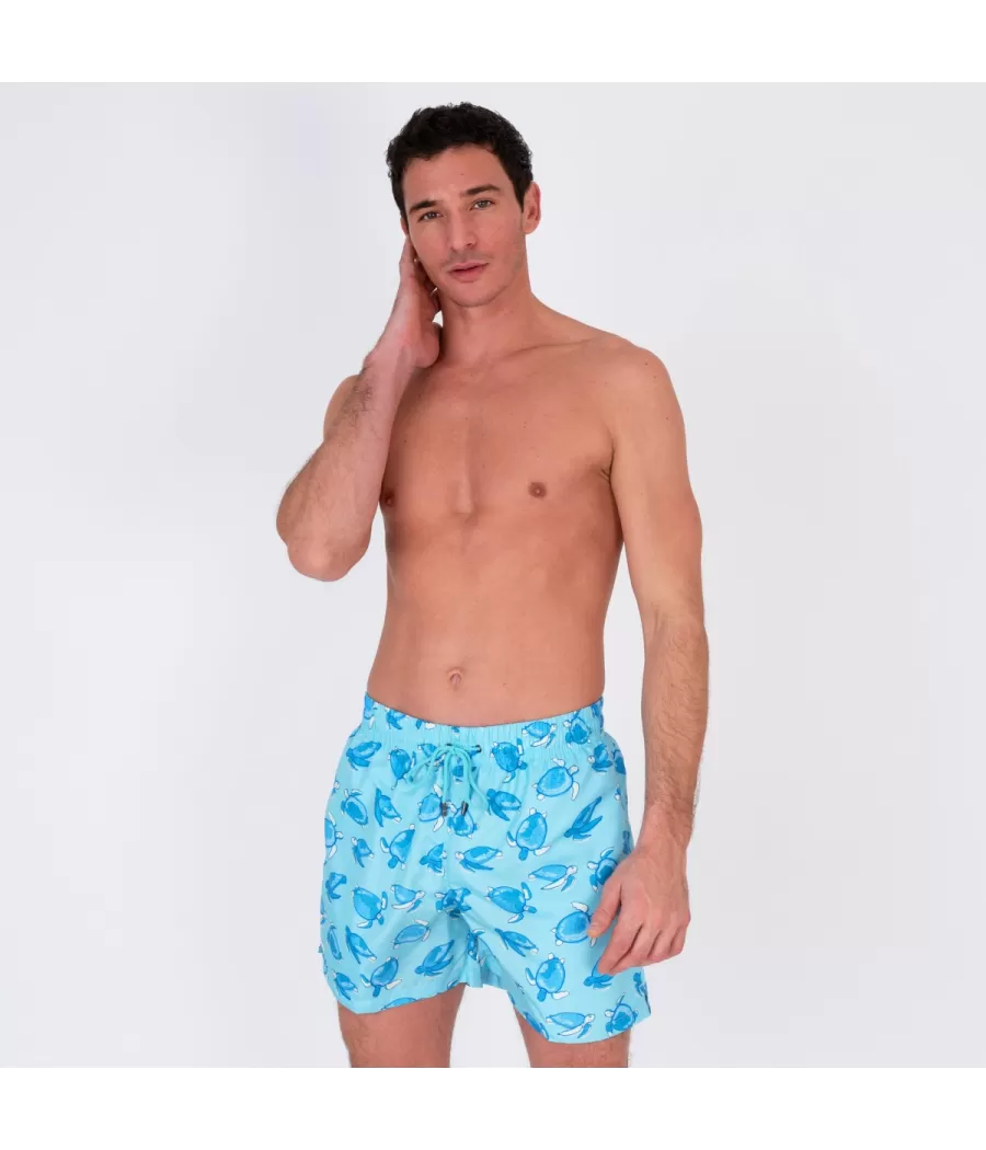 Heren zwempak rik aqua schildpad - Maillots de bain imprimés | Kiwi Saint Tropez