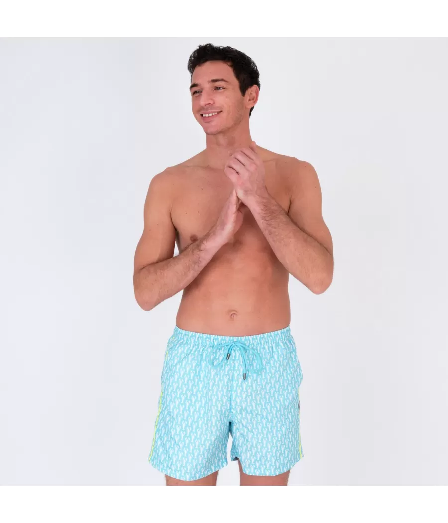 Maillot de bain homme écrevisse aqua - Maillots de bain imprimés | Kiwi Saint Tropez