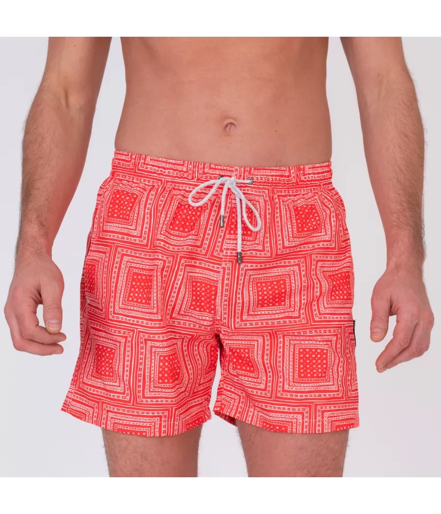 Maillot de bain homme bandana rouge - Swimwear printed | Kiwi Saint Tropez