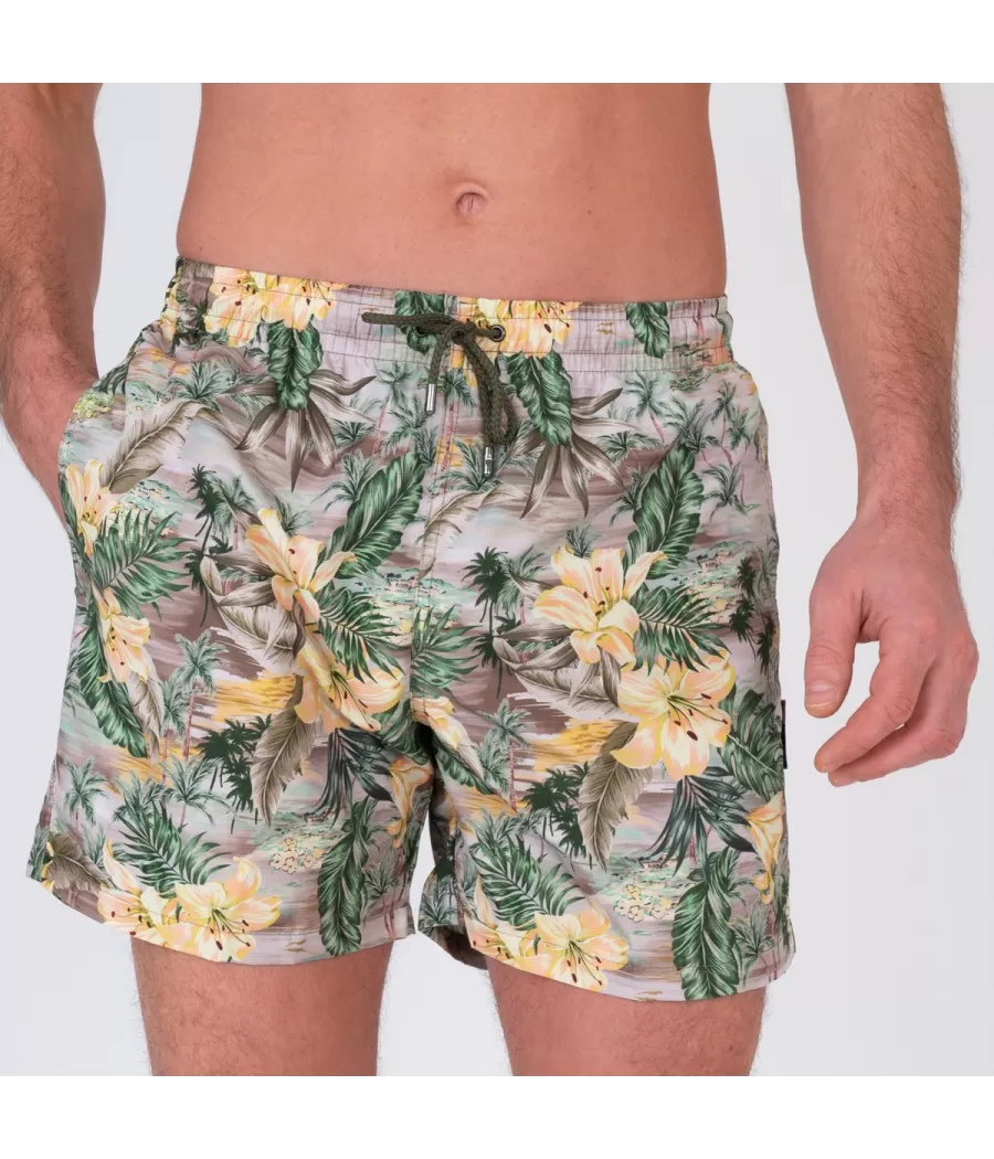 Maillot de bain homme hawaï kaki - Swimwear printed | Kiwi Saint Tropez