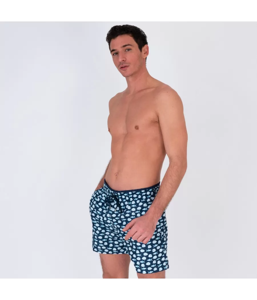 Maillot de bain homme rib poisson marine - Maillots de bain imprimés | Kiwi Saint Tropez