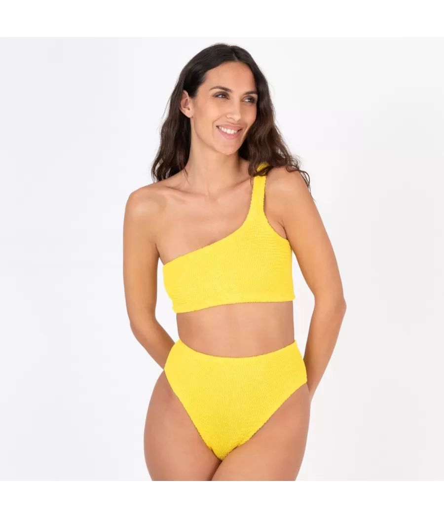 Haut de maillot femme asymétrique one size Wavy jaune | Kiwi Saint Tropez