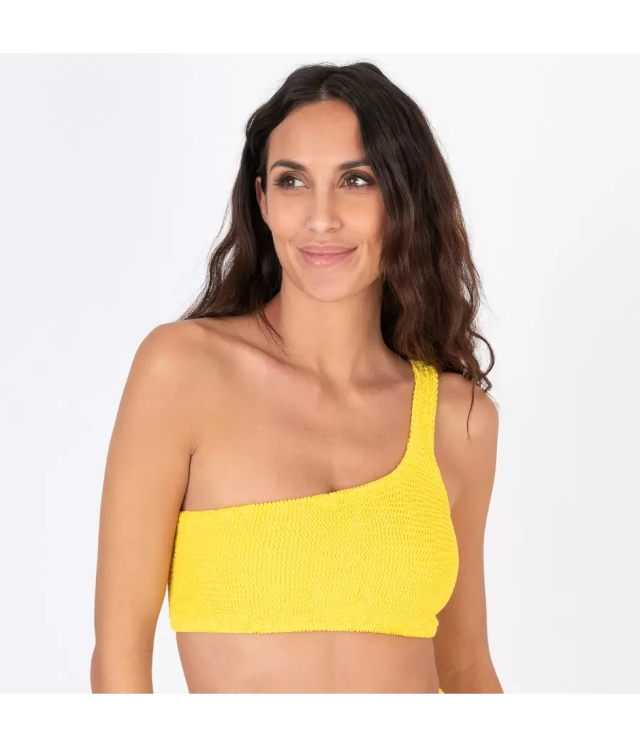 Haut de maillot femme asymétrique one size Wavy jaune | Kiwi Saint Tropez