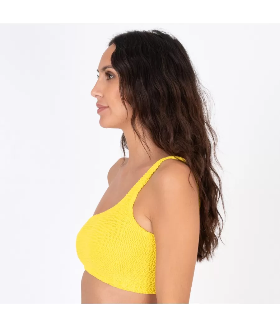 Haut de maillot femme asymétrique one size Wavy jaune | Kiwi Saint Tropez