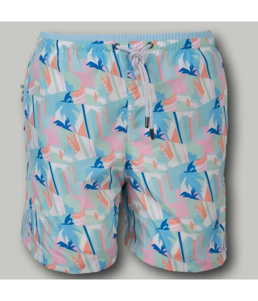 Maillot de bain garçon Miami aqua - Boxers imprimés garçon | Kiwi Saint Tropez