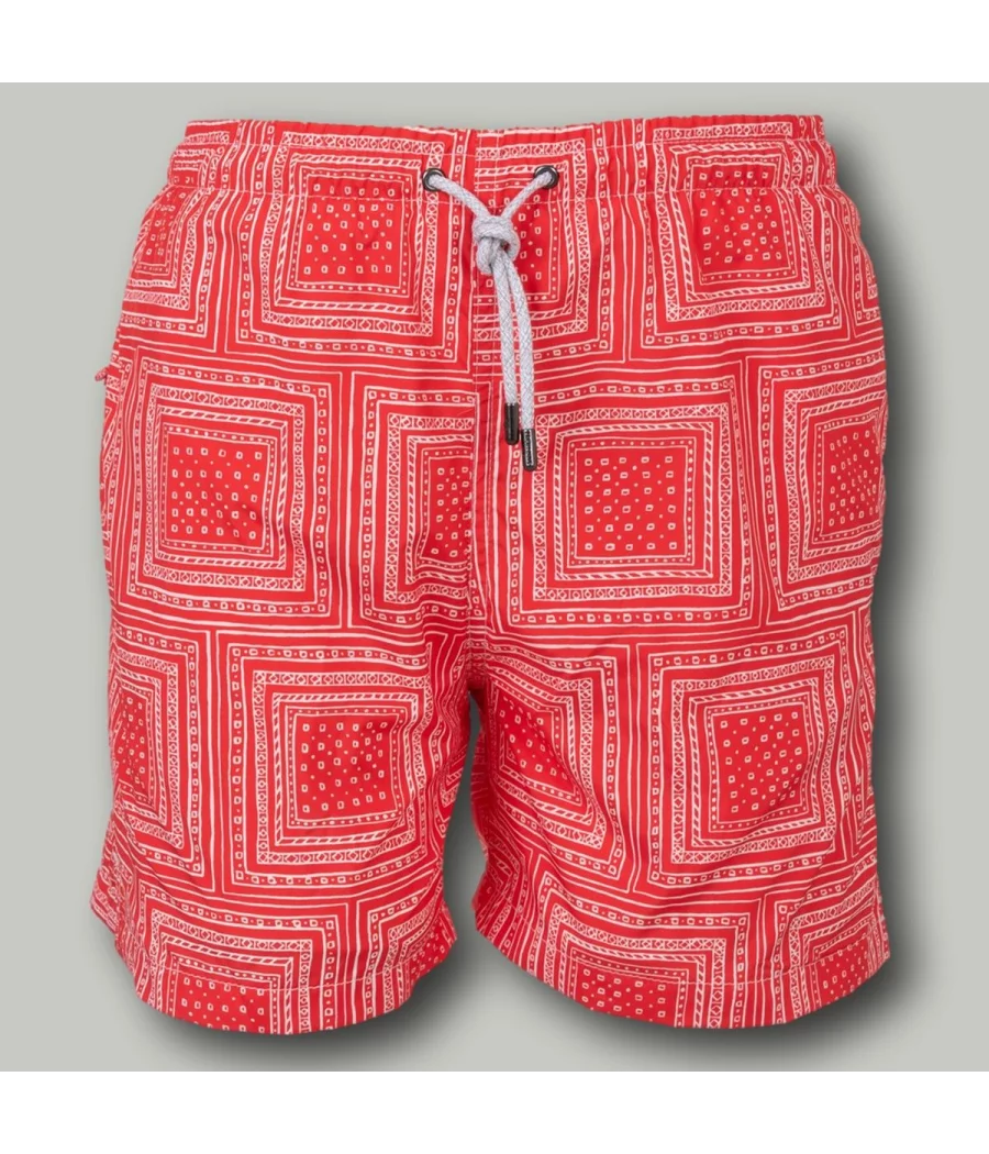 Maillot de bain garçon bandana rouge - Boxers imprimés garçon | Kiwi Saint Tropez