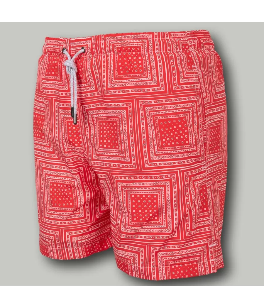 Maillot de bain garçon bandana rouge - Boxers imprimés garçon | Kiwi Saint Tropez