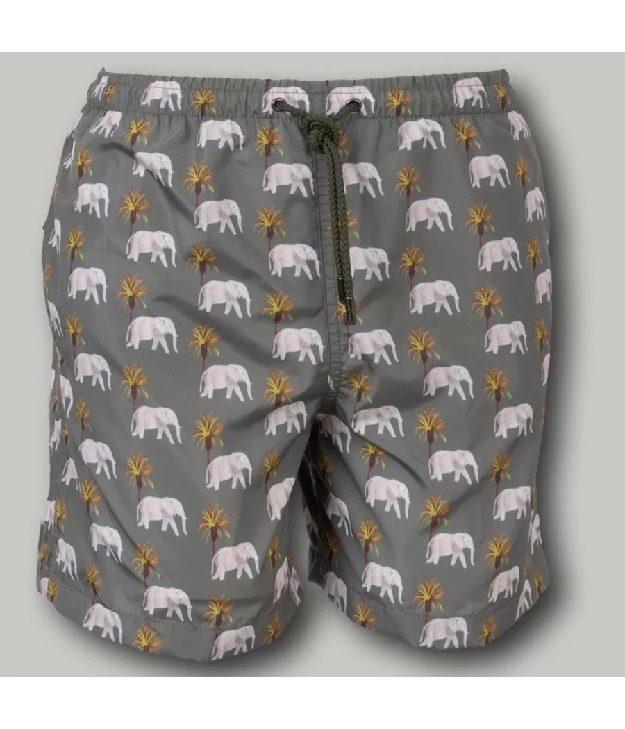 Maillot de bain garçon éléphant kaki - Swimwear boy printed | Kiwi Saint Tropez