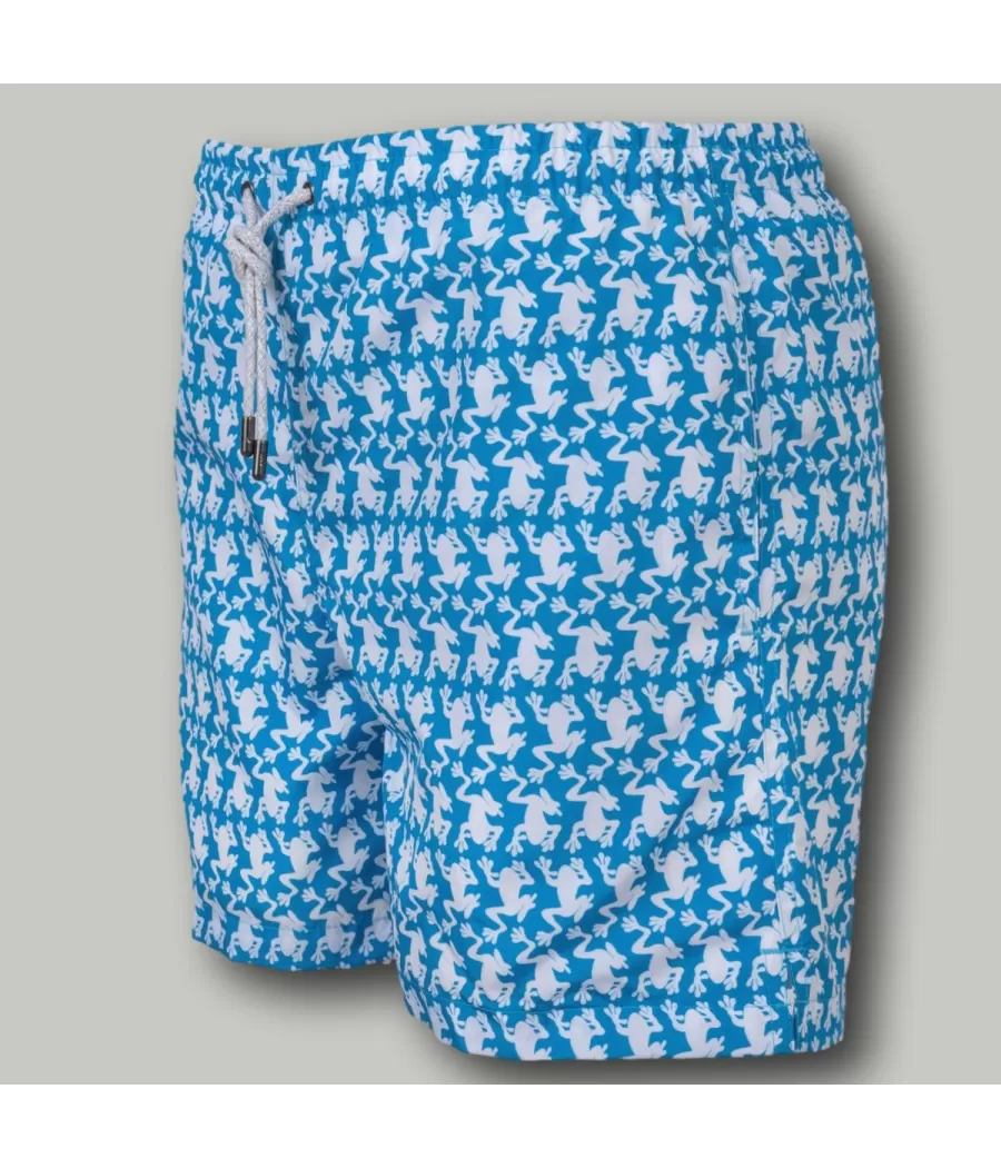 Maillot de bain garçon grenouille turquoise - Boxers imprimés garçon | Kiwi Saint Tropez